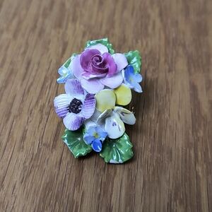 Royal Adderley Bone China Floral Made In England China Floral Brooch Vintage